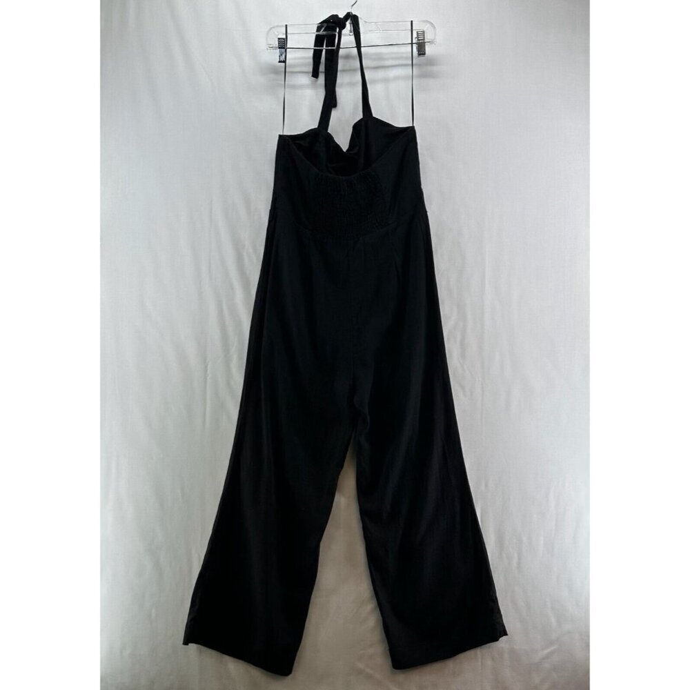 Skylar + Madison Jumpsuit S Linen Cotton Faux Button Front Halter Cropped Black - Picture 2 of 11